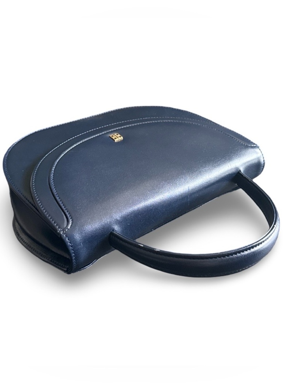 Vintage Givenchy Navy Leather Top Handle Bag Structured Designer Handbag Italy - Picture 7 of 17